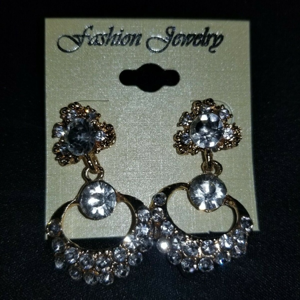 Brand New Post Stud Gold Rhinestone Dangle Earring